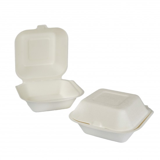 HP6 White Bagasse 6" Burger Box