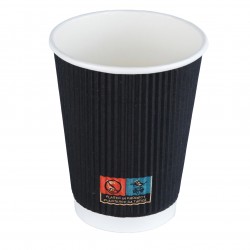 12oz BLACK Ripple Wall Paper Hot Cup 1x500