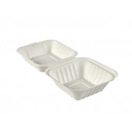 6" White Bagasse Clambshell HBB55 1X50